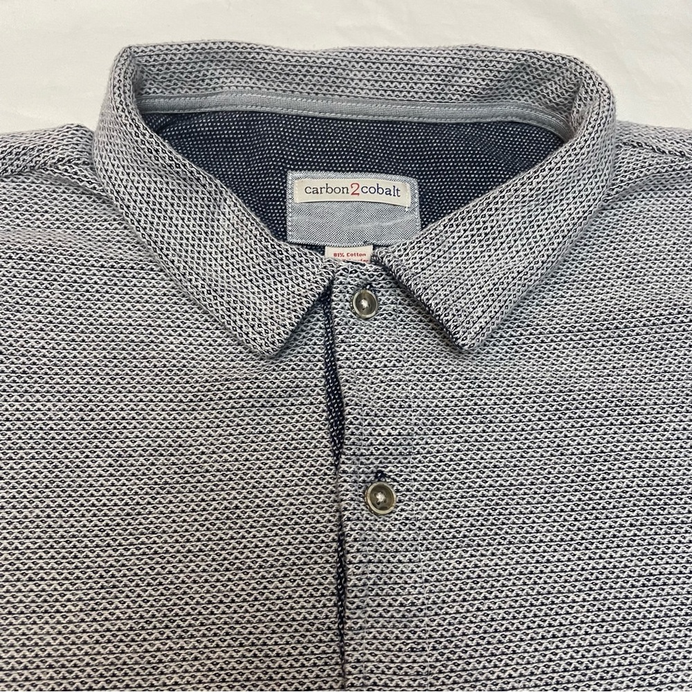 Carbon2Cobalt Men's Navy & Grey Textured Button Down Short Sleeve Shirt Large